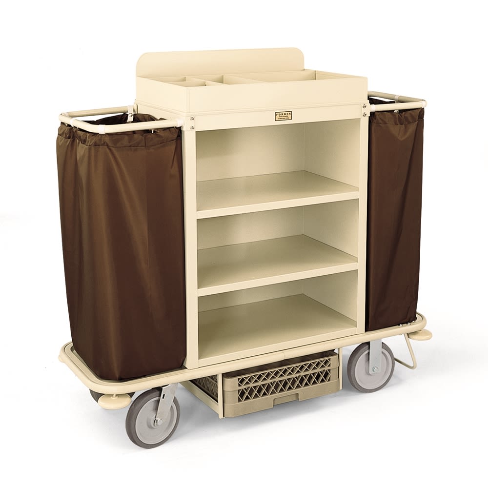 Forbes® Housekeeping Cart, Steel, 3-Shelves, 58 × 21 × 54 in, Beige